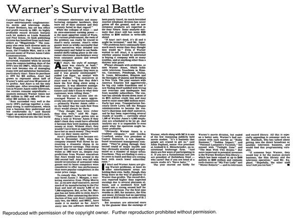 مقالۀ نیویورک‌تایمز به تاریخ 8 ژانویۀ 1984 در مورد سقوط بازار بازی‌های ویدئویی2